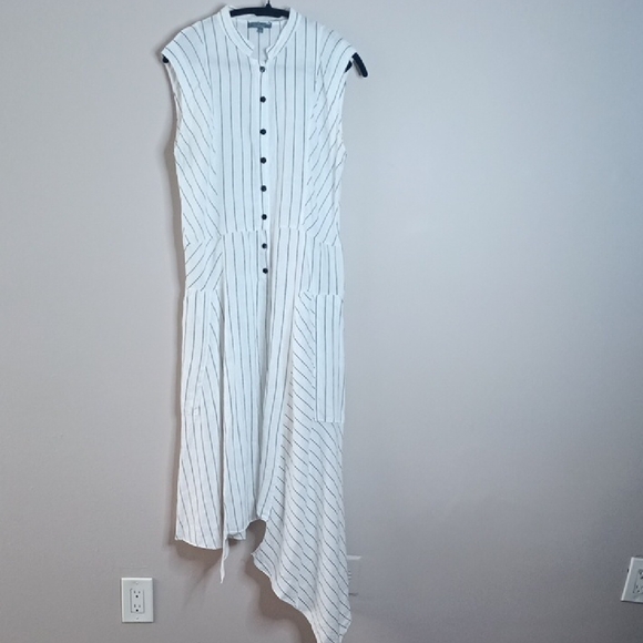 Italy Dresses & Skirts - Italian Linen Asymmetric Striped White Sleeveless Maxi Shirt Dress Size S-M
